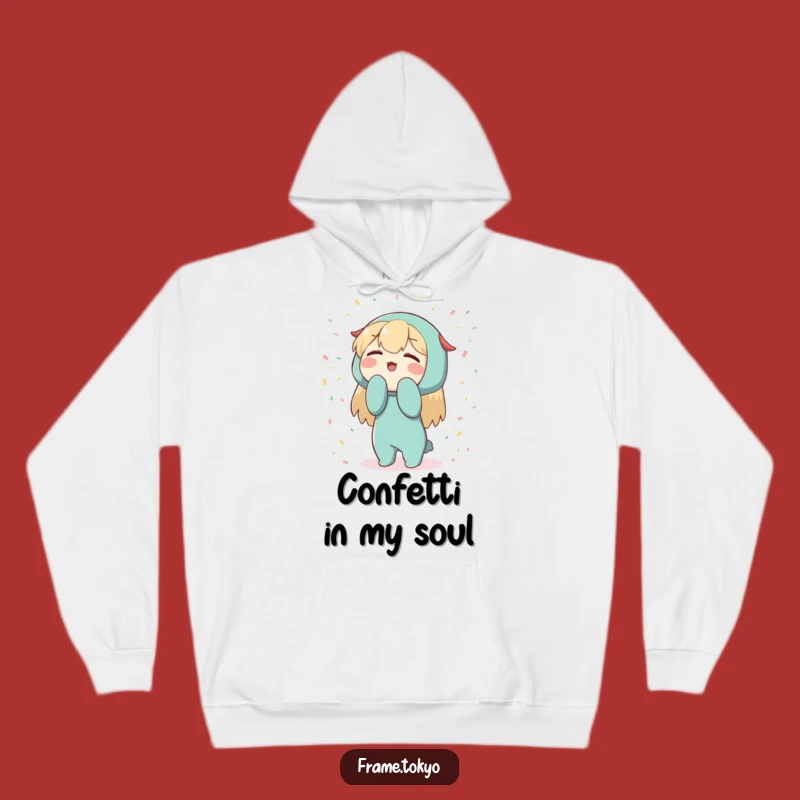 Funny Bowing Character Confetti Hoodie: Cozy Celebration Wear