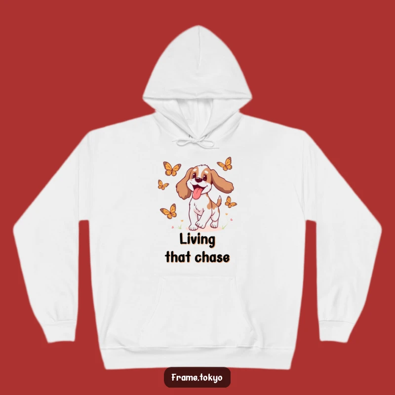 Funny Delighted Spaniel Hoodie: Cozy Fun Chasing Butterflies!