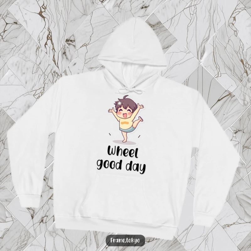 Funny Hoodie with a character doing a cartwheel with energetic enthusiasm, perfect for staying cozy and dynamic.