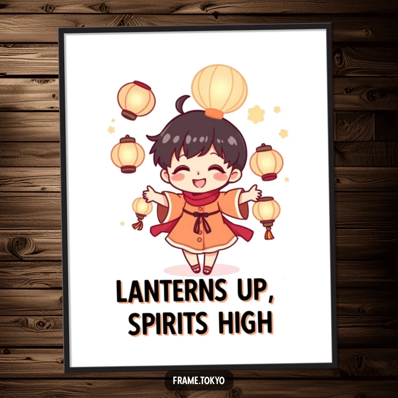 Funny Free Printable Wall Art: A tiny, joyful character expertly juggles multiple radiant, glowing lanterns in a magical display.
