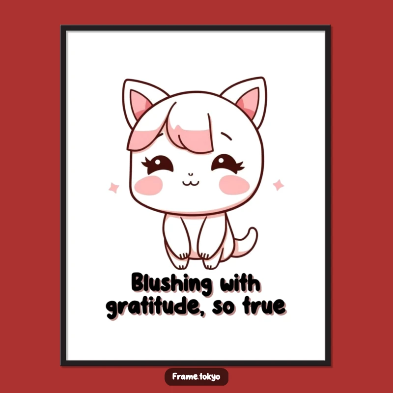 Funny Free Printable Wall Art: Blushing Shy Smile Character, Sweet Downloadable Art