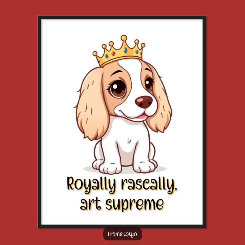 Funny Free Printable Wall Art: Crowned Spaniel - Mischievous Dog Downloadable Art