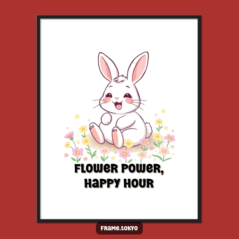 Funny Free Printable Wall Art: Happy Rabbit Rolling in Flowers, Whimsical Decor!
