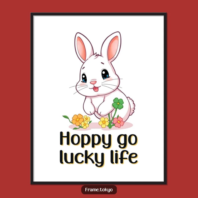 Funny Free Printable Wall Art: Playful Rabbit Chasing Clover, Quirky Downloadable Decor!