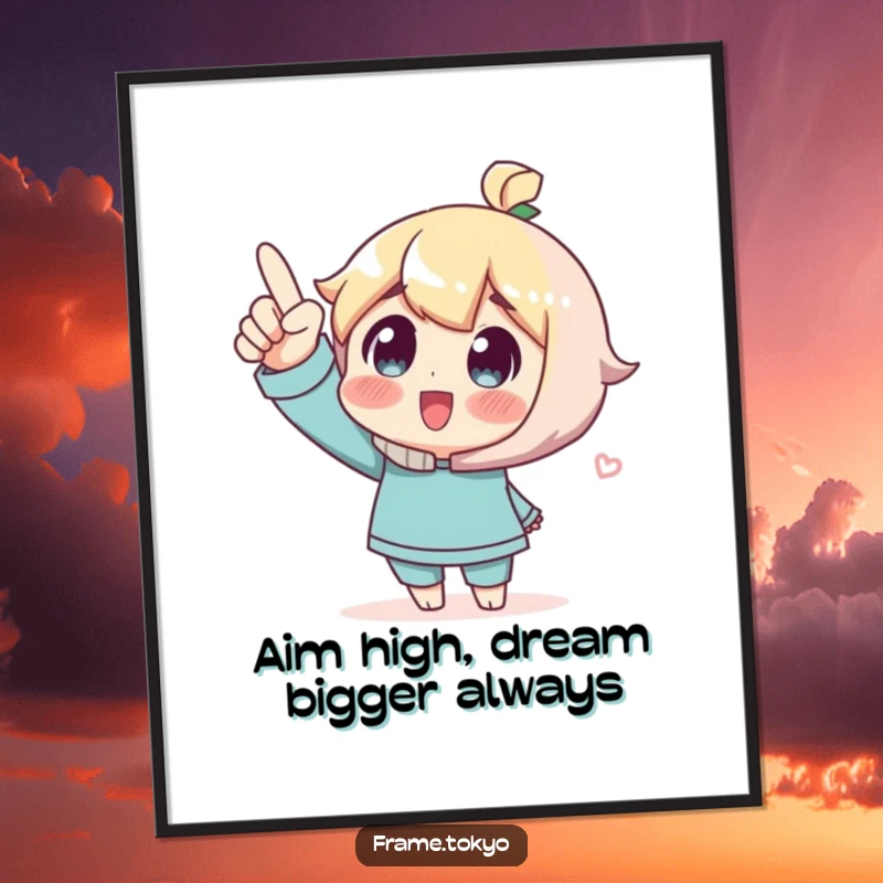 Funny Free Printable Wall Art: Character excitedly pointing upwards, gazing at the sky with a look of pure wonder.