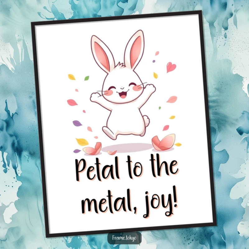 Funny Free Printable Wall Art: A whimsical rabbit captured mid-leap, with colorful abstract petals swirling around it.