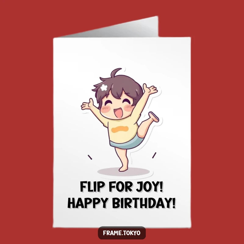 Energetic Free Printable Birthday Card: Cartwheeling Character, Fun DIY Downloadable