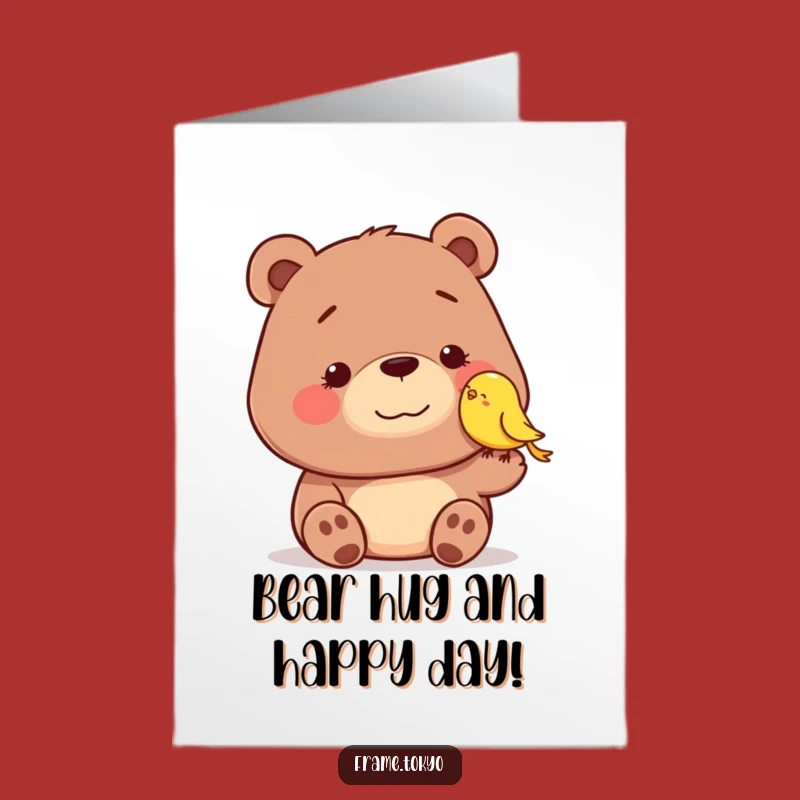 Free Printable Birthday Card Bear: Dopey Smile & Bird Buddy Funny Downloadable Gift
