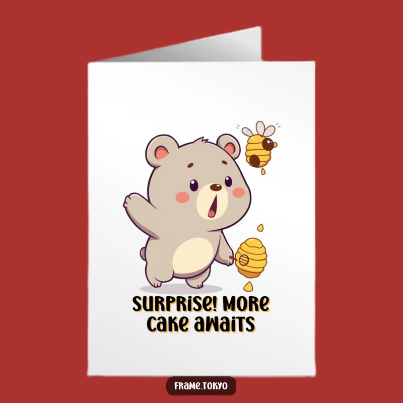 Free Printable Surprised Bear Birthday Card: Funny Beehive Chase Downloadable Greeting