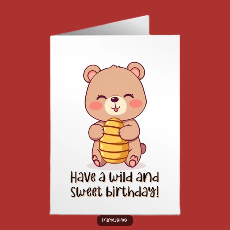 Free Printable Birthday Card Bear: Winking & Honey Dipper Funny Downloadable Gift