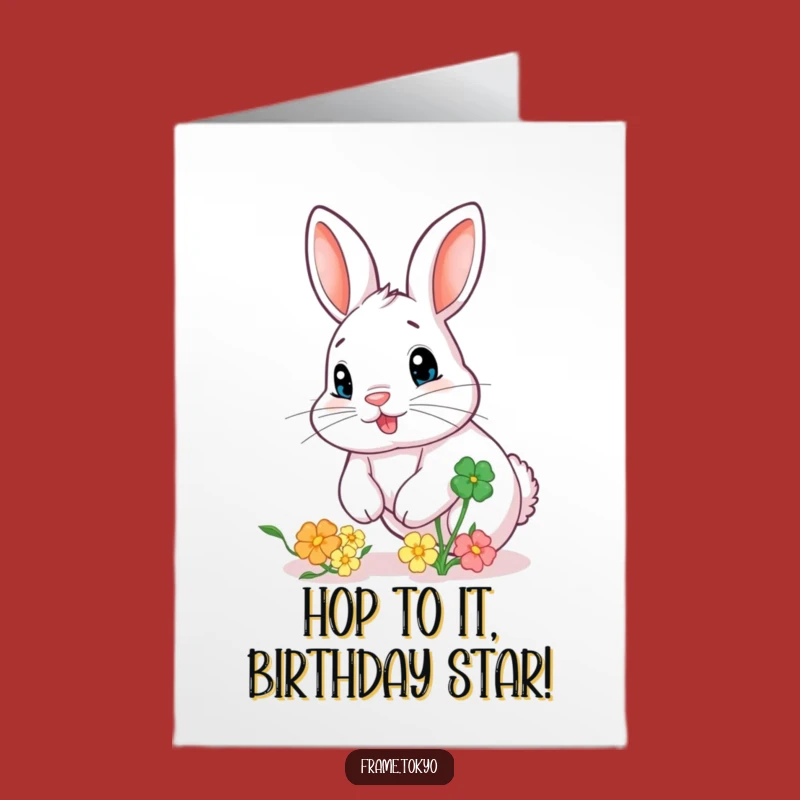 Free Printable Birthday Card: Funny Rabbit Chasing Clover, Perfect DIY Downloadable Gift!