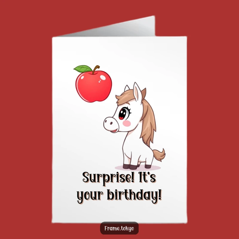 Free Printable Surprised Horse Apple Birthday Card - Funny Downloadable Gift