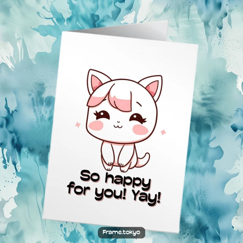 Funny Free Printable Congratulations Card: Character blushing shyly with a happy smile, celebrating their wonderful news.