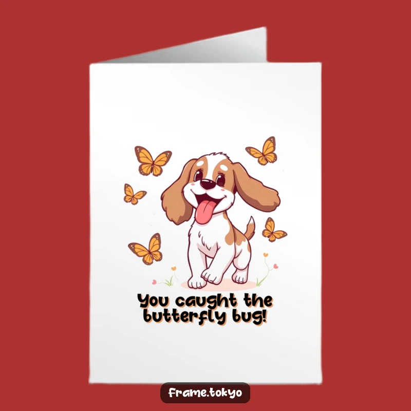 Free Printable Congrats Card: Happy Spaniel Chasing Butterflies - Joyful Downloadable Gift
