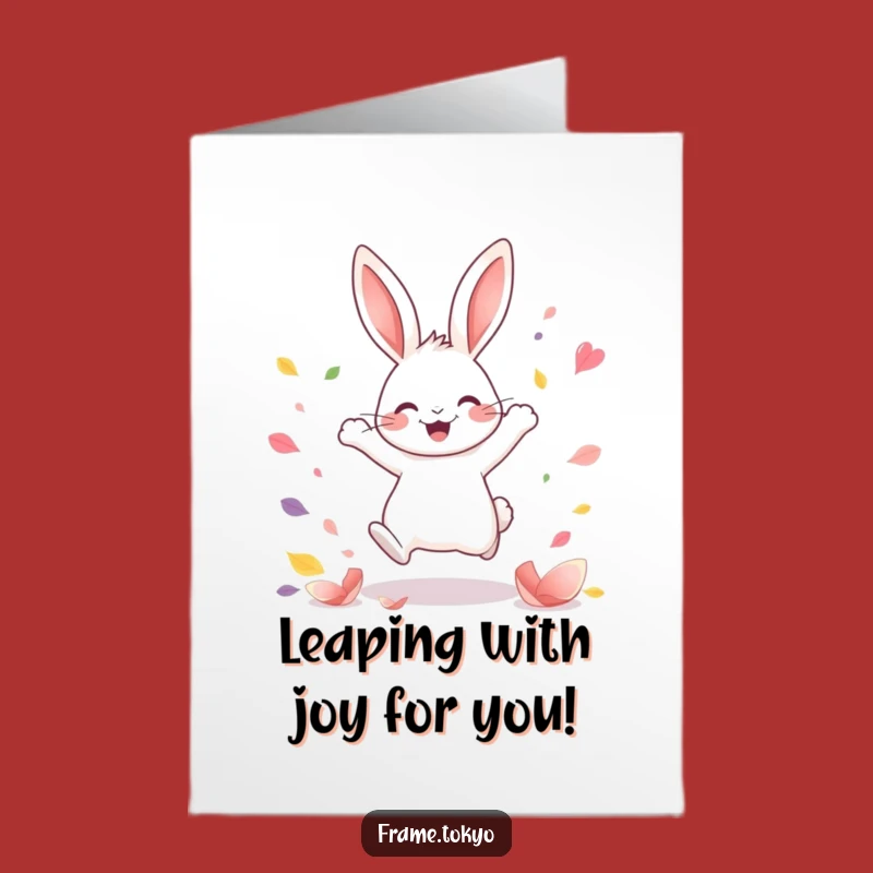 Free Printable Congrats Card: Joyful Rabbit Petal Leap Celebration Downloadable