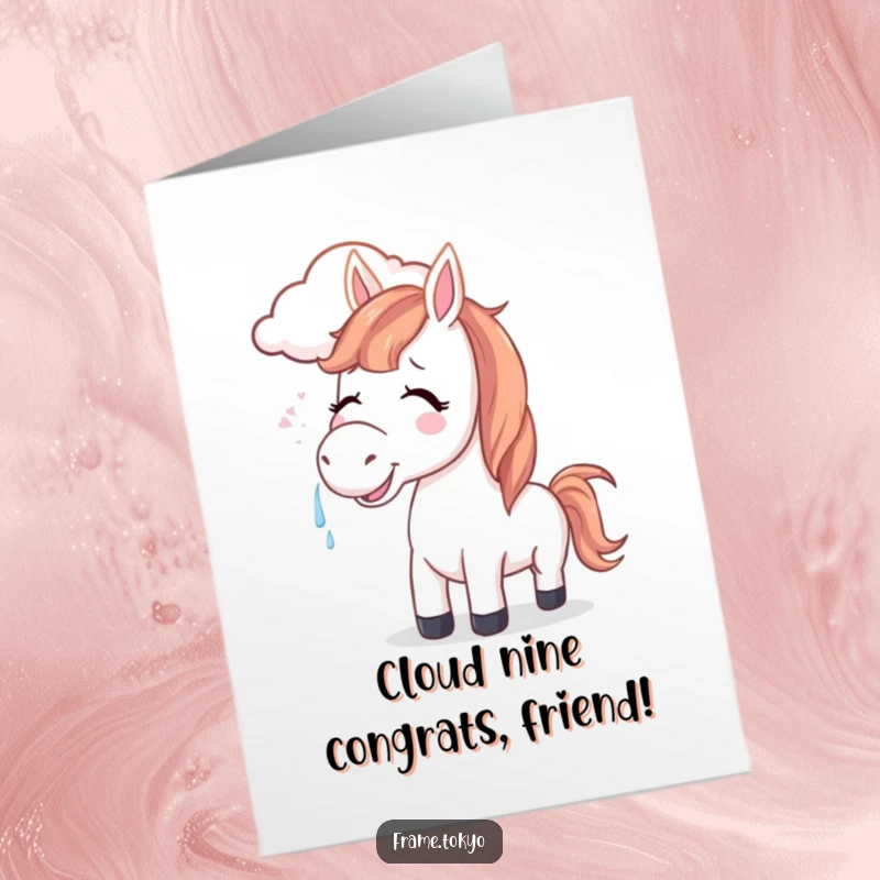 Funny Free Printable Congratulations Card: A horse shedding happy tears as a smiling cloud caresses its mane.