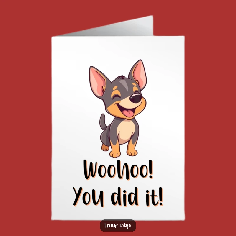 Free Printable Pinscher Congrats Card: Happy Barking Dog, Funny Downloadable Gift
