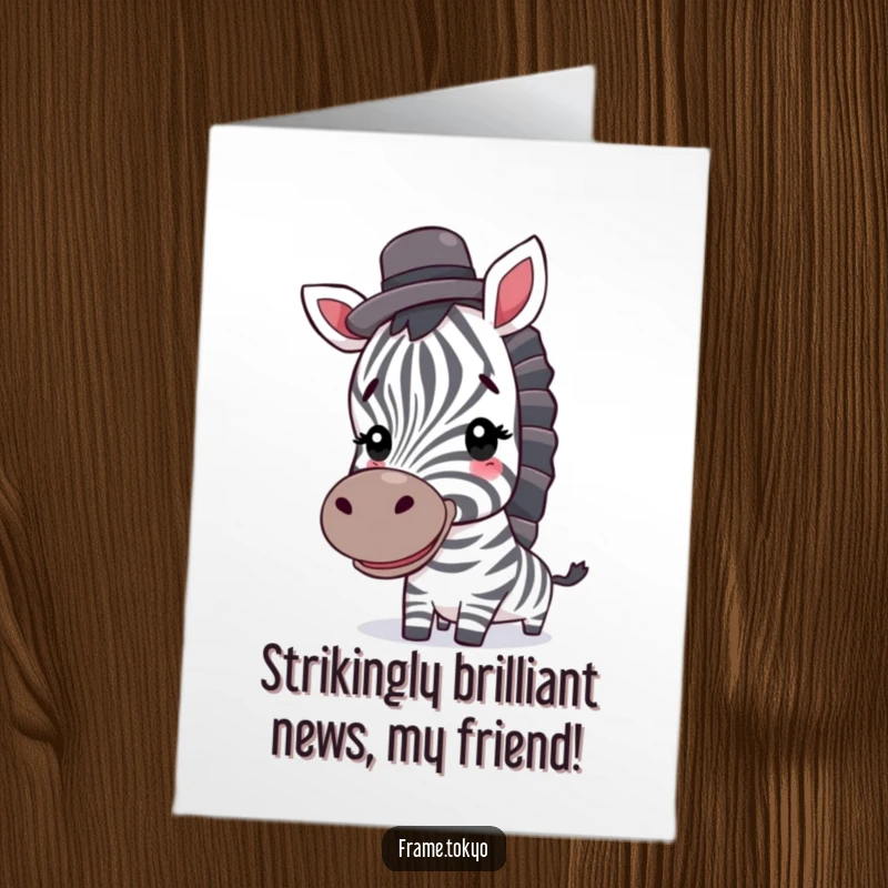 Funny Free Printable Congratulations Card: A smiling zebra sports a tiny top hat, perfect for celebrating any grand occasion.