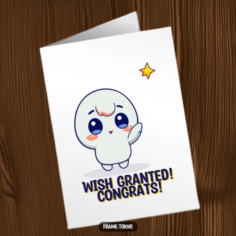 Free Printable Congratulations Card: A character with wide eyes points to a spectacular falling star, celebrating your success.
