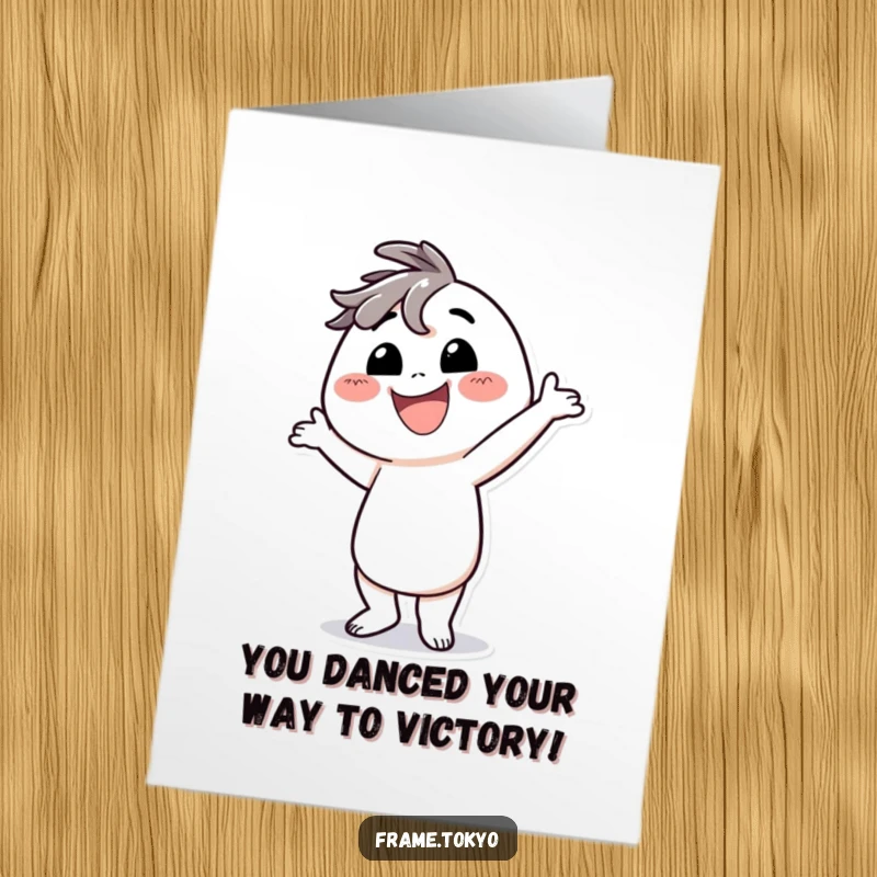 Free Printable Congratulations Card: A happy character with a big smile, dancing wildly to celebrate.