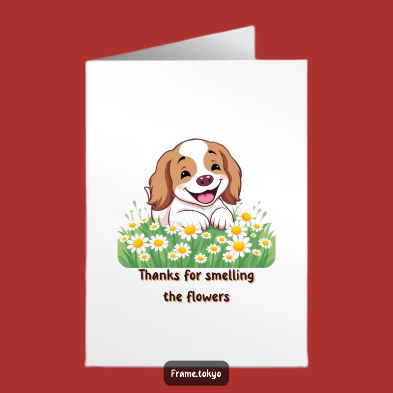 Free Printable Thank You Card: Joyful Spaniel Rolling in Daisies - Sweet Downloadable Gift