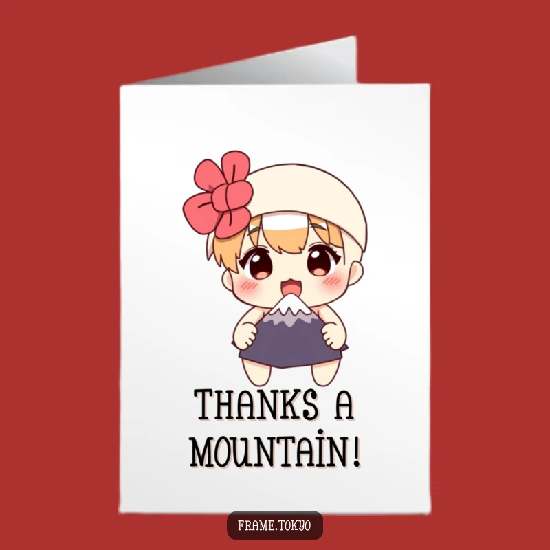 Funny Free Printable Thank You Card: Surprised Character & Tiny Fuji - Downloadable