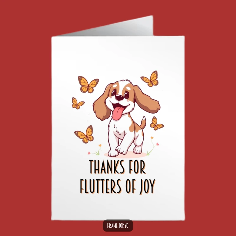 Free Printable Thank You Card: Tongue-Out Spaniel & Butterflies - Delightful Downloadable Gift
