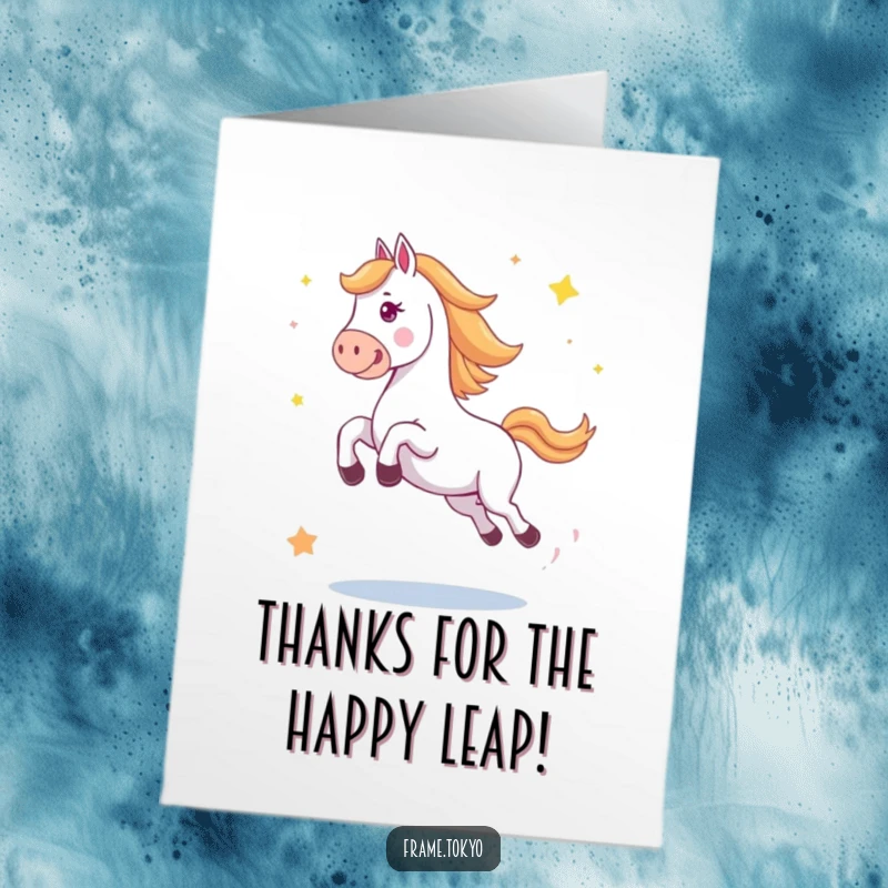 Funny Free Printable Thank You Card: A horse leaps happily with abstract stars exploding around it.