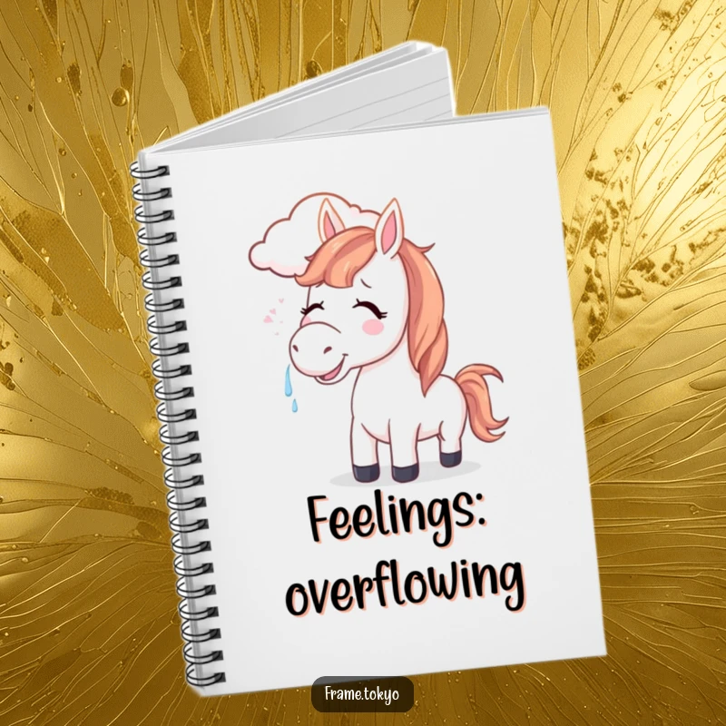 Funny horse notebook with a joyful horse and a smiling cloud gently blowing its mane, inspiring peace.