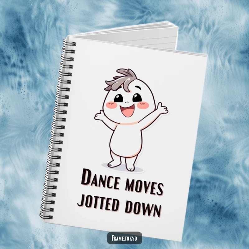 Funny notebook featuring a character with a huge smile, striking a hilariously silly dance pose.