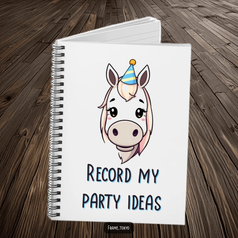 Funny dopey horse party hat notebook, ideal for journaling or note-taking, featuring a whimsical equine that inspires lighthearted creativity.