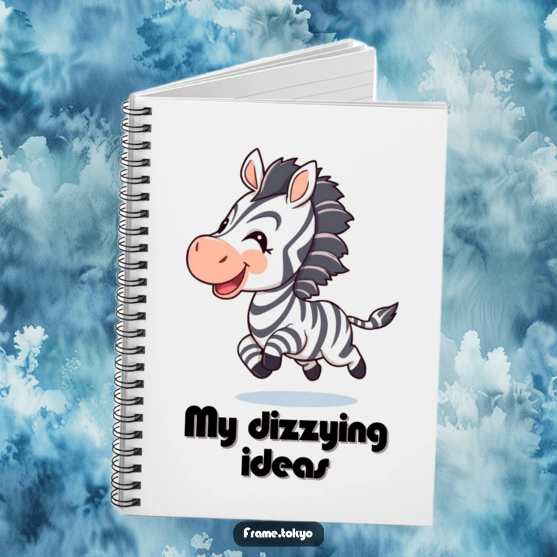 Funny zebra notebook; a joyful zebra chasing its tail, ready to capture energetic ideas and scribbles.