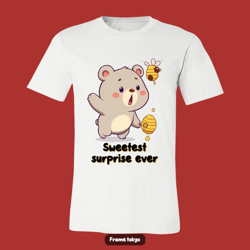 Funny Surprised Bear Beehive T-Shirt: Hilarious Honey Chase Design!