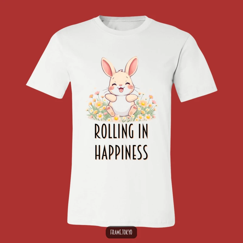 Funny Happy Rabbit Flower Rolling T-Shirt - Hilarious Joyful Tee for All