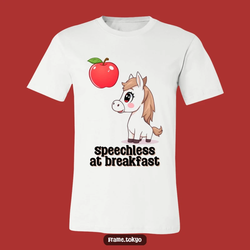 Funny Surprised Horse Giant Apple T-Shirt - Whimsical Equine Tee Gift