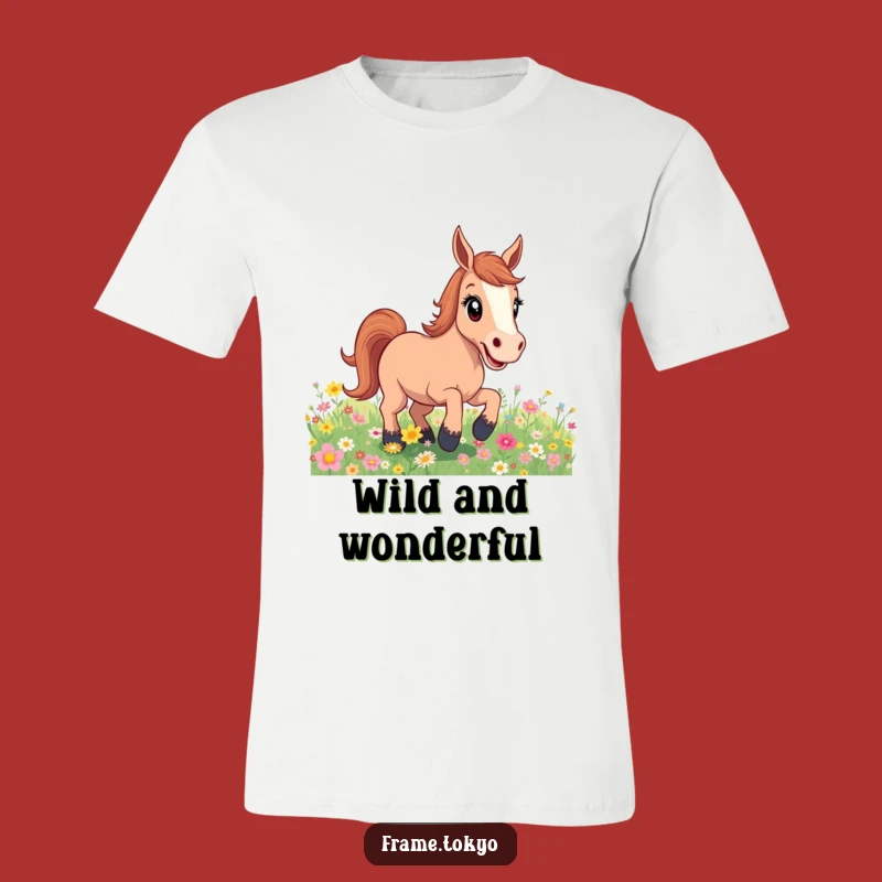 Funny Excited Horse Flower Field T-Shirt: Wear Your Playful Spirit!