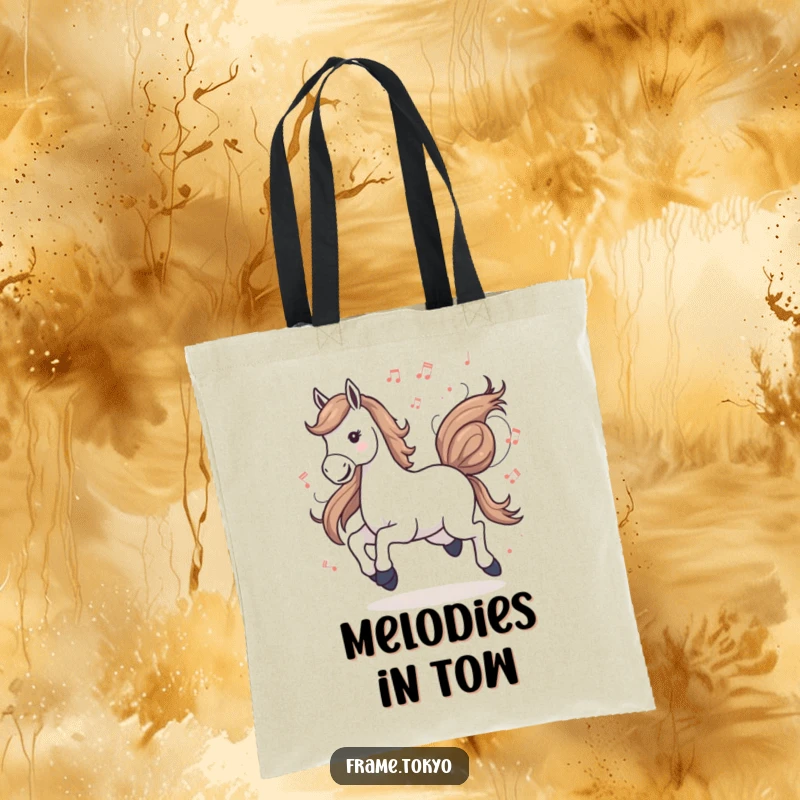 Funny musical horse gallop tote bag, ideal for carrying daily items while showcasing a harmonious blend of equestrian movement and musical notes.